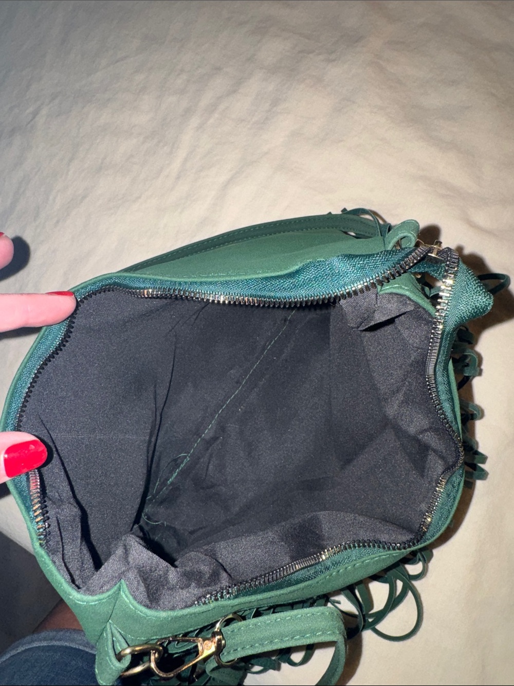 Fringe Crossbody Bag in Deep Green - Picture 3 of 4